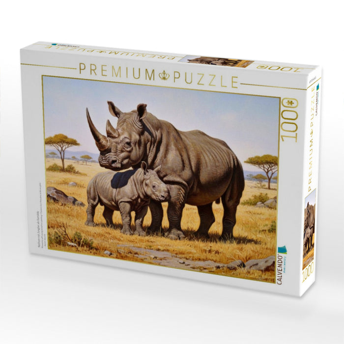 Nashorn mit Jungtier als Gemälde - CALVENDO Foto-Puzzle'