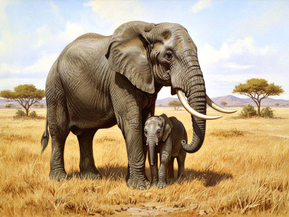 Elefant mit Jungtier als Gemälde - CALVENDO Foto-Puzzle'