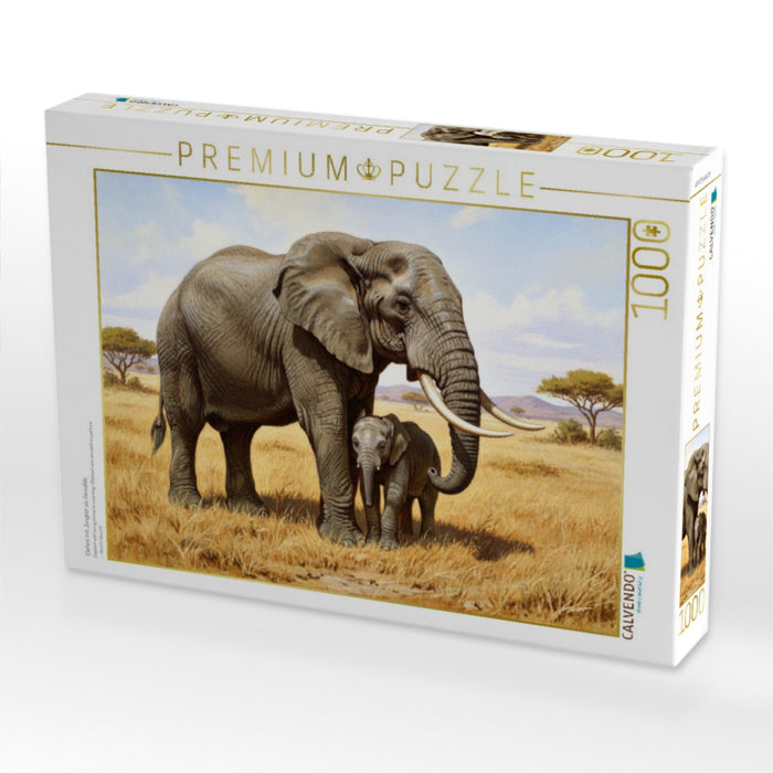 Elefant mit Jungtier als Gemälde - CALVENDO Foto-Puzzle'