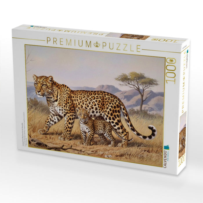 Leopard mit Nachwuchs als Gemälde - CALVENDO Foto-Puzzle'