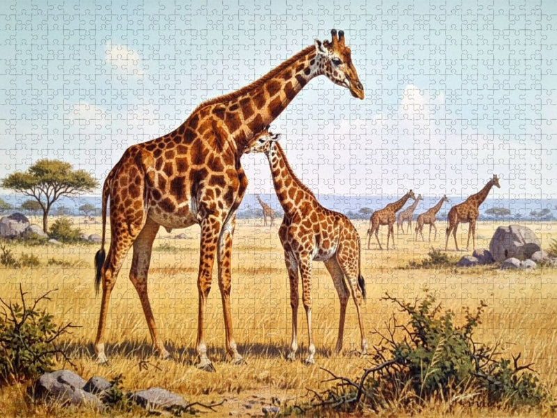 Giraffe und Kind als Gemälde - CALVENDO Foto-Puzzle'