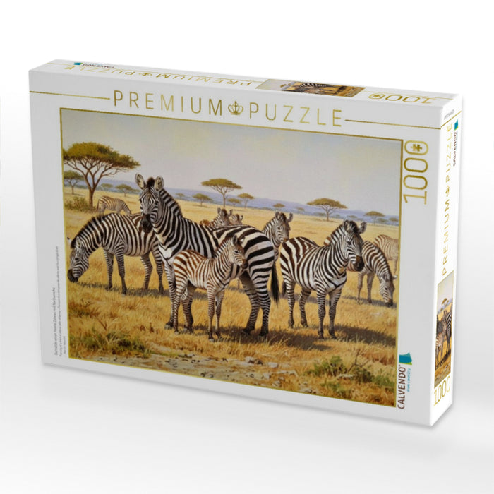 Gemälde einer Herde Zebras mit Nachwuchs - CALVENDO Foto-Puzzle'