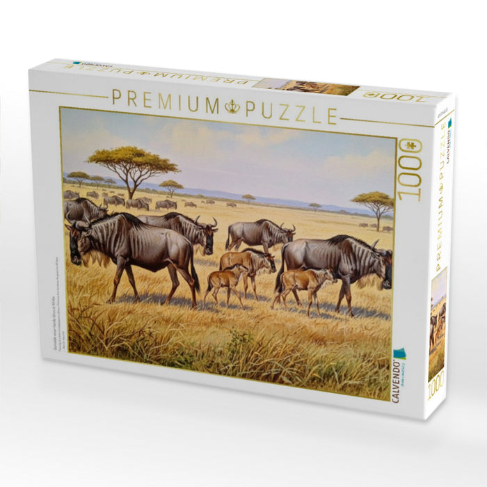 Gemälde einer Herde Gnus in Afrika - CALVENDO Foto-Puzzle'