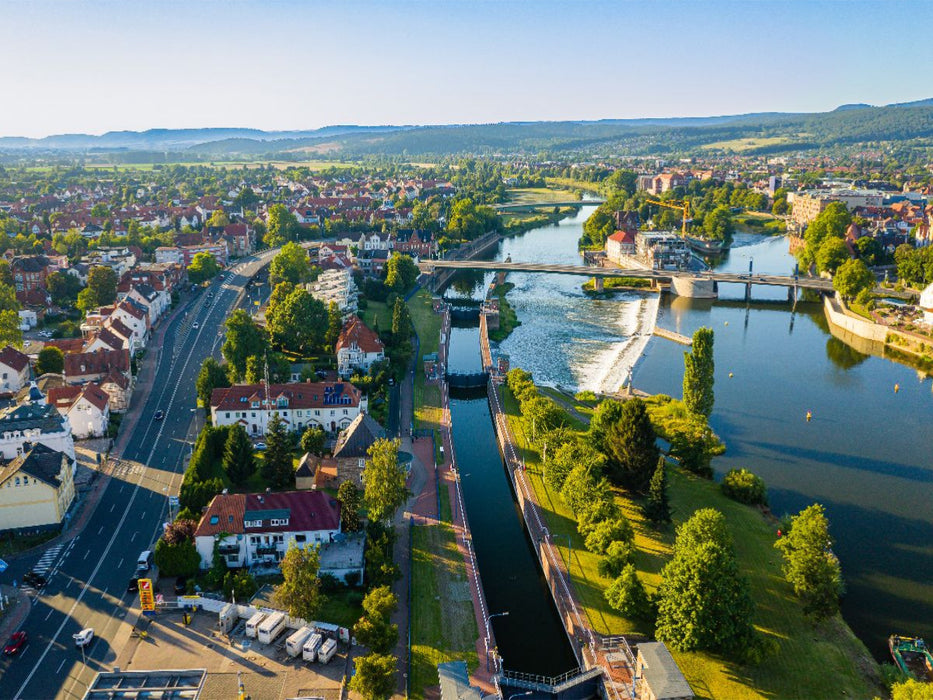 Hameln, Weserschleuse und Münsterbrücke - CALVENDO Foto-Puzzle'