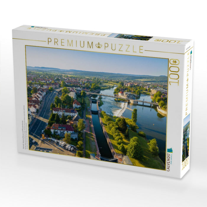 Hameln, Weserschleuse und Münsterbrücke - CALVENDO Foto-Puzzle'