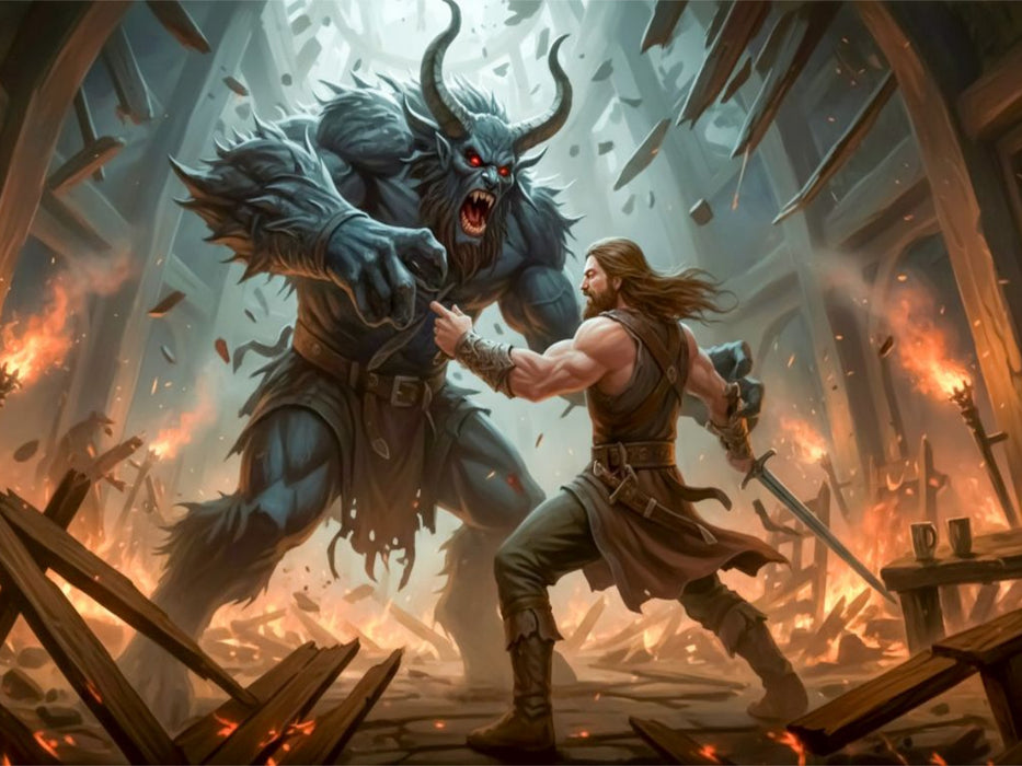 Beowulf kämpft nachts gegen das Monster Grendel - CALVENDO Foto-Puzzle'