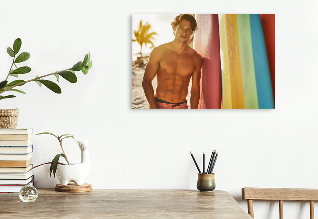 Premium Textil-Leinwand Unter Palmen beginnt der Sommer