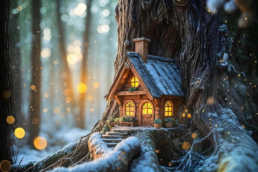 Premium Textil-Leinwand Am alten Baum der Feen