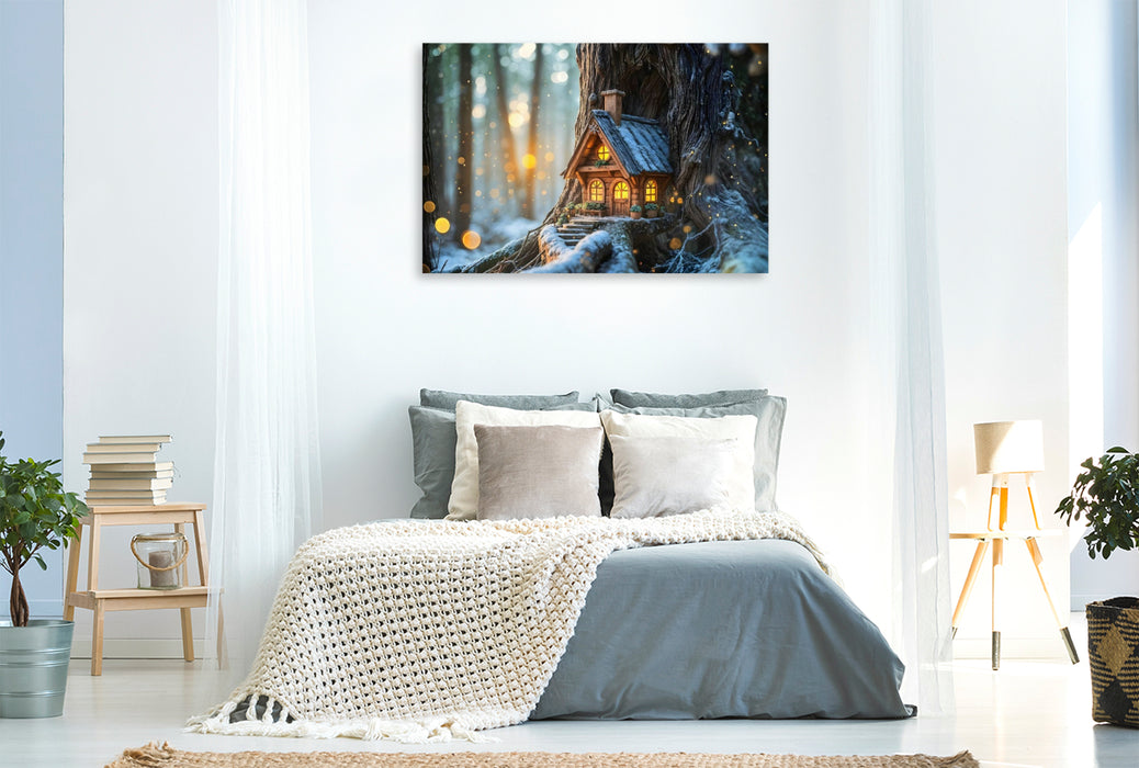 Premium Textil-Leinwand Am alten Baum der Feen