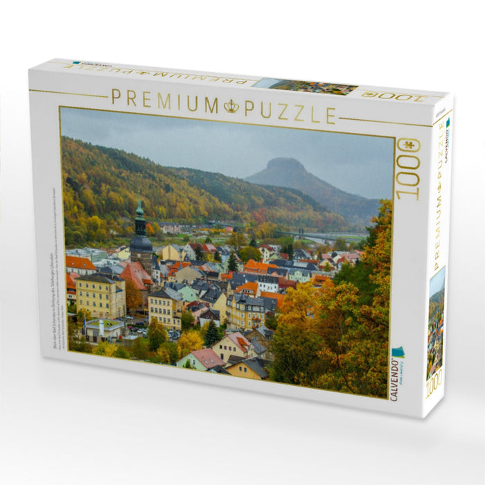 Blick über Bad Schandau in Richtung des Tafelberges Lilienstein - CALVENDO Foto-Puzzle'