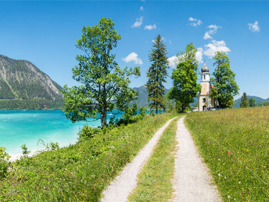 Wanderweg am Walchensee, Bayern. Zitat: Die Bibel, 2. Mose 23,20 - CALVENDO Foto-Puzzle'