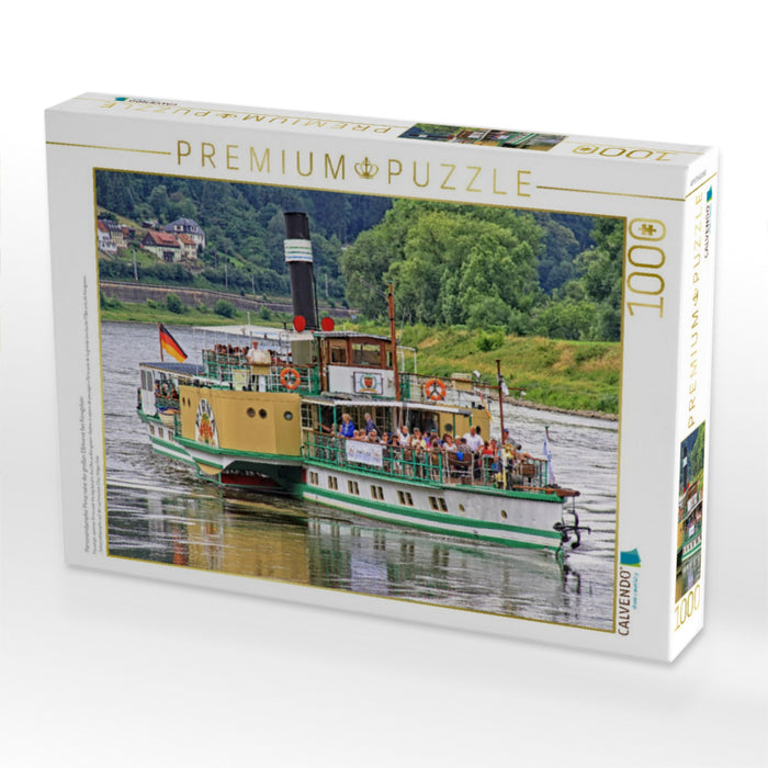 Personendampfer Pirna nahe der großen Elbkurve bei Königstein - CALVENDO Foto-Puzzle'