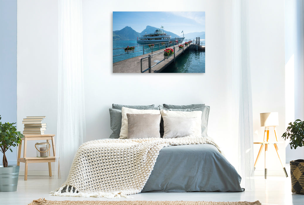 Premium Textil-Leinwand Schiffsanlegestelle Faulensee, Thunersee