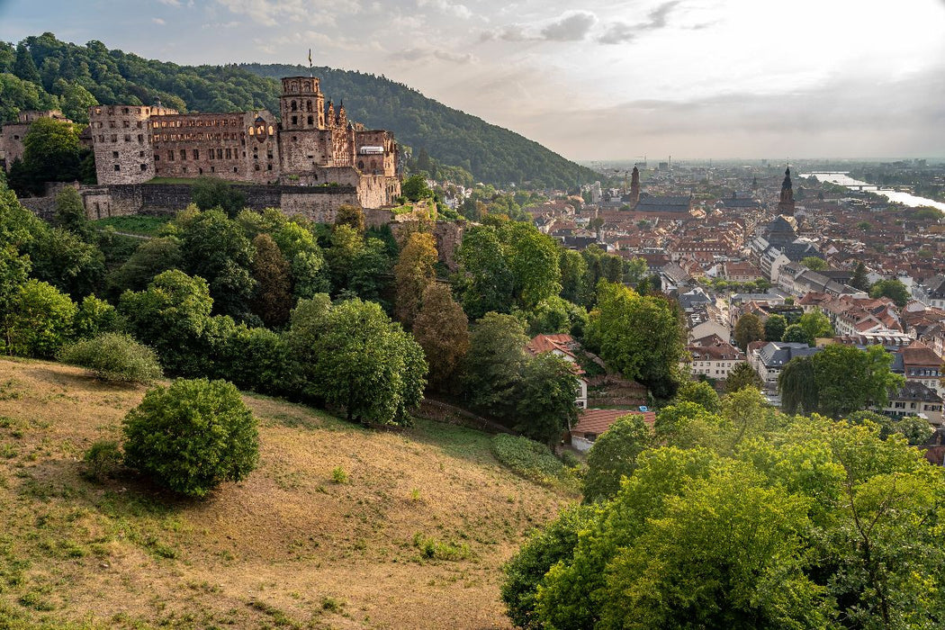 Premium Textil-Leinwand Schloss und Altstadt Heidelberg