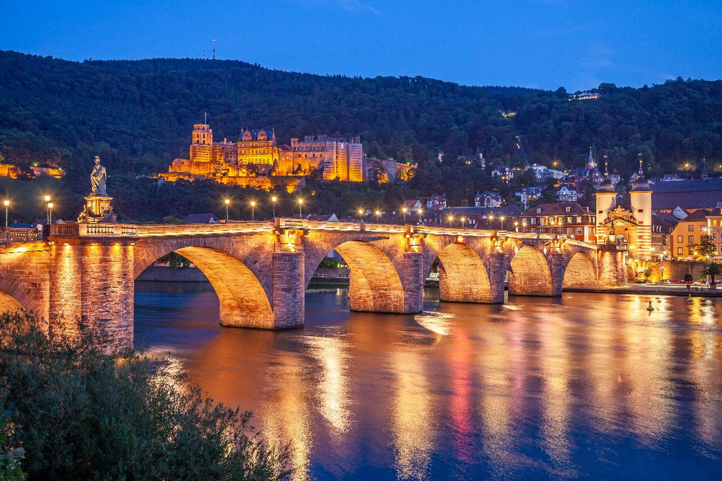 Premium Textil-Leinwand Heidelberg bei Nacht