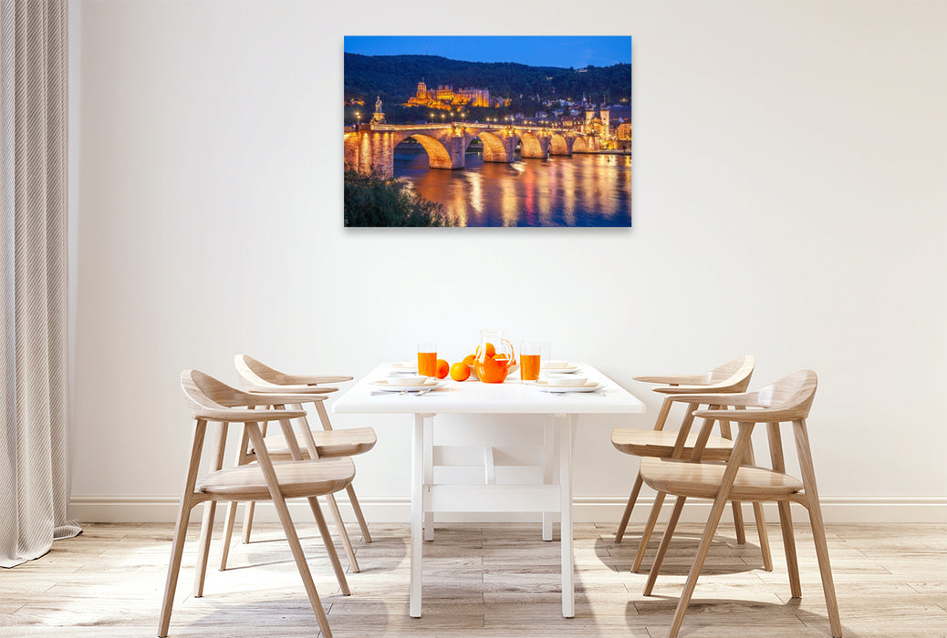 Premium Textil-Leinwand Heidelberg bei Nacht