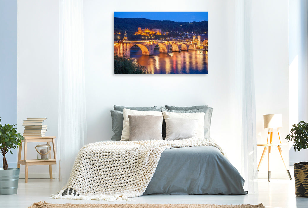 Premium Textil-Leinwand Heidelberg bei Nacht