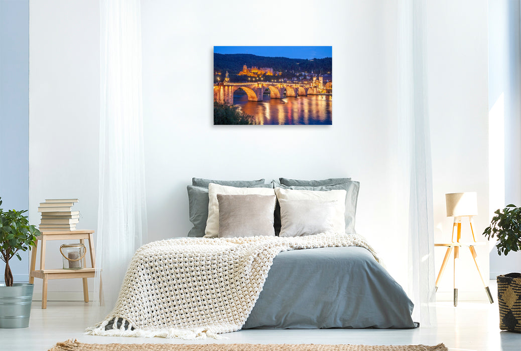 Premium Textil-Leinwand Heidelberg bei Nacht