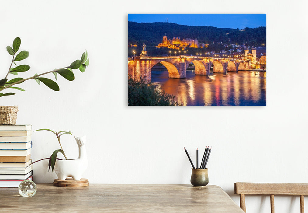 Premium Textil-Leinwand Heidelberg bei Nacht