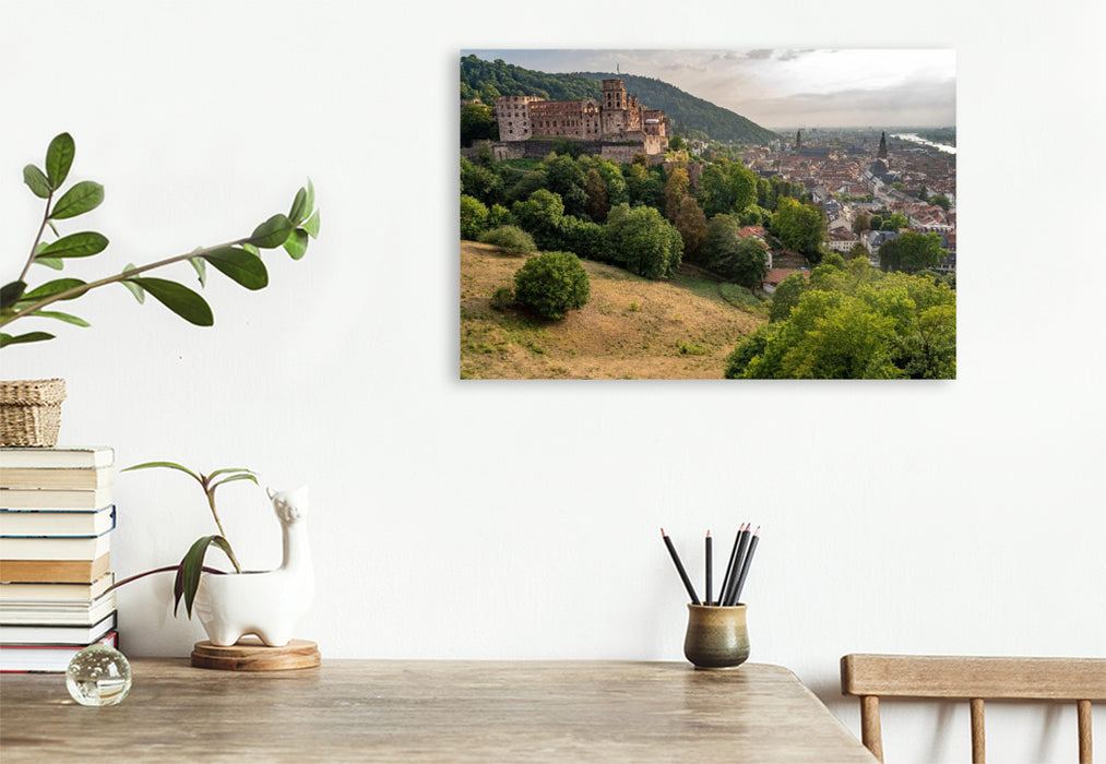 Premium Textil-Leinwand Schloss und Altstadt Heidelberg