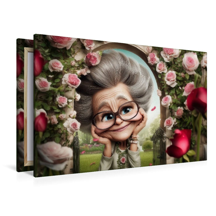 Premium Textil-Leinwand Oma und die Rosen