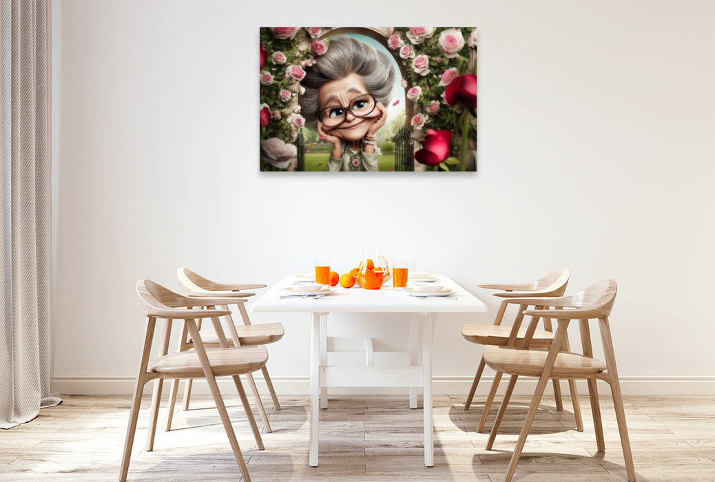 Premium Textil-Leinwand Oma und die Rosen