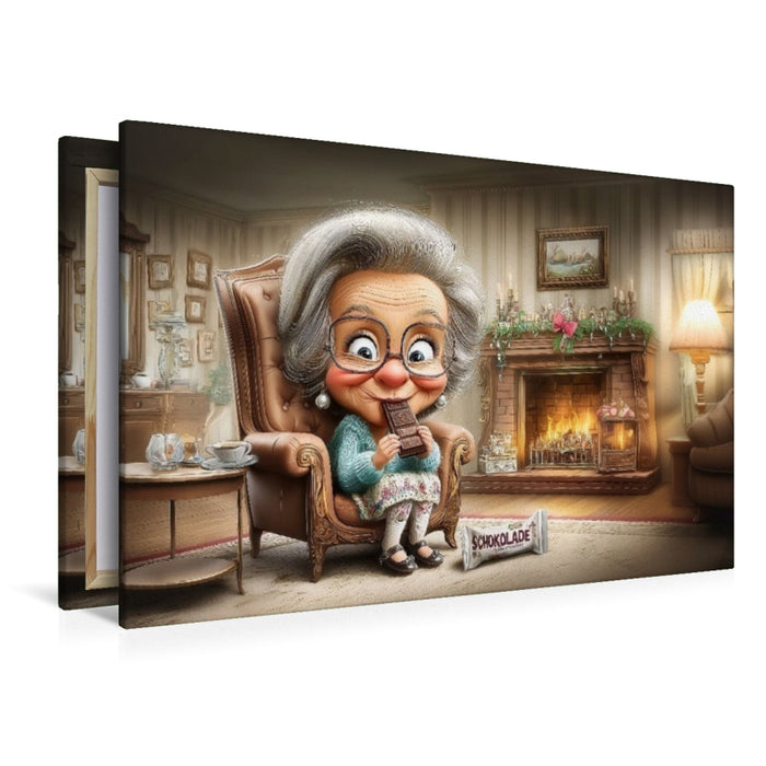 Premium Textil-Leinwand Oma nascht