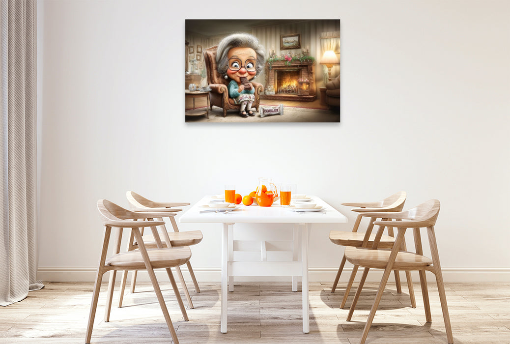 Premium Textil-Leinwand Oma nascht