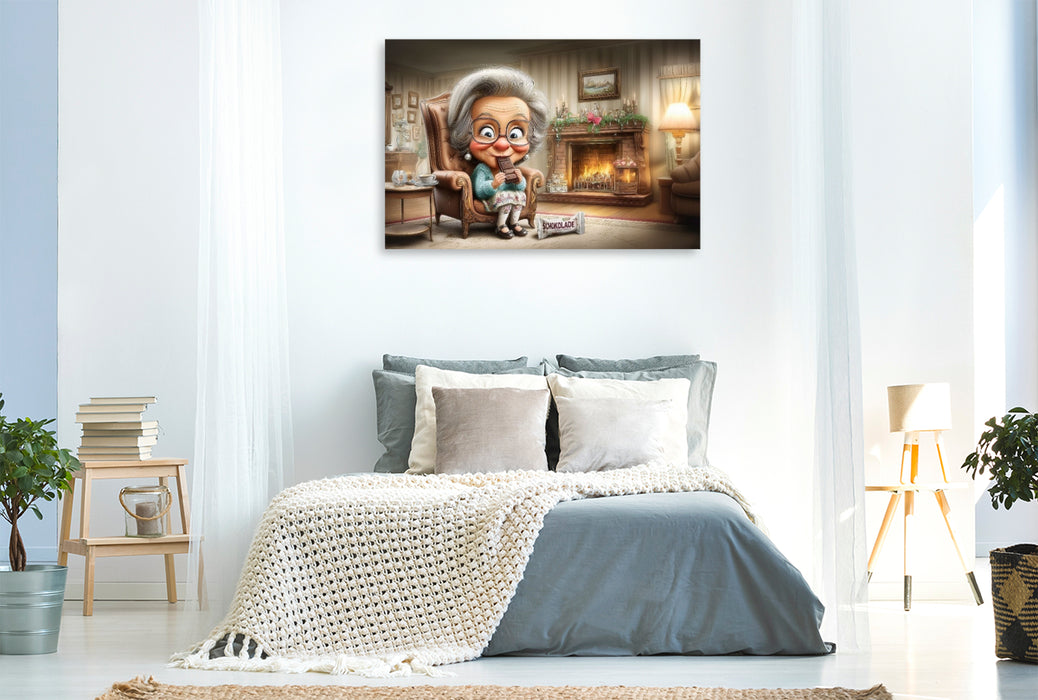 Premium Textil-Leinwand Oma nascht
