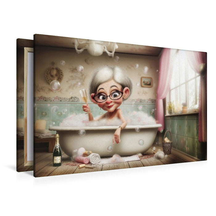 Premium Textil-Leinwand Oma badet