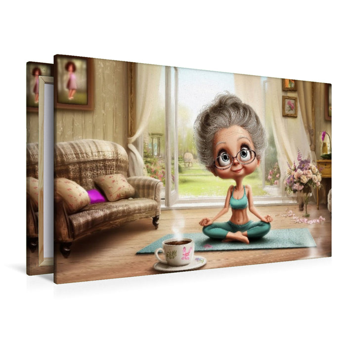 Premium Textil-Leinwand Oma macht Yoga