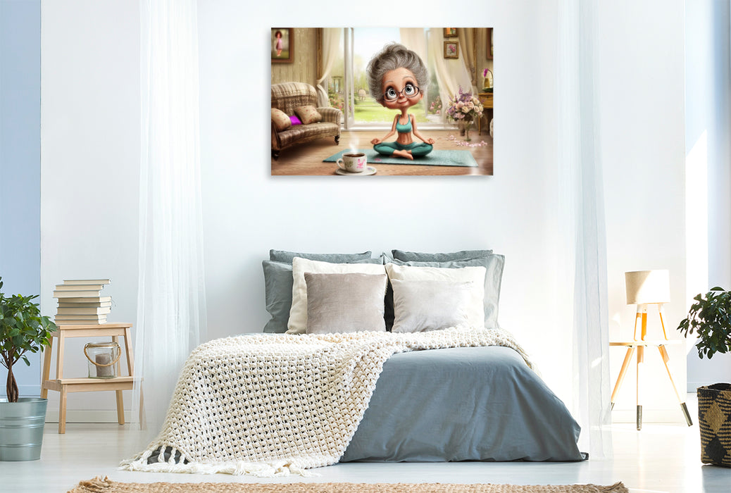 Premium Textil-Leinwand Oma macht Yoga