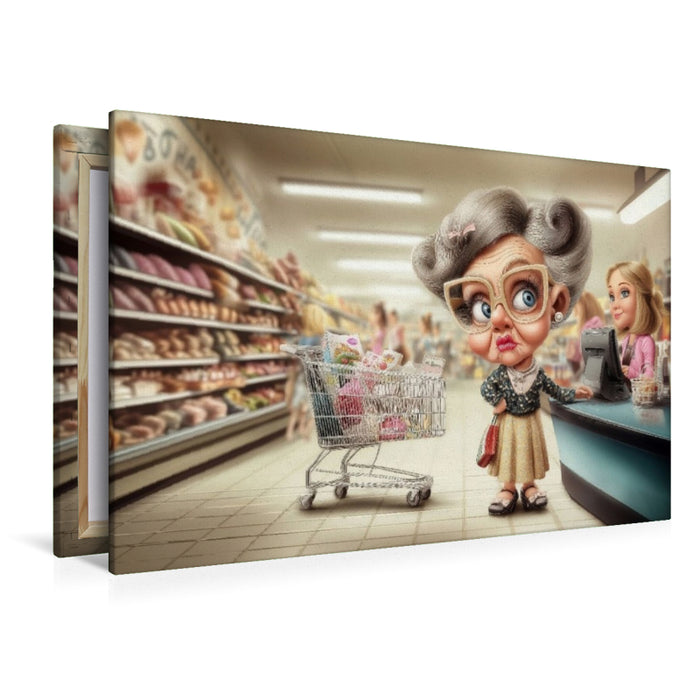 Premium Textil-Leinwand Oma beim Einkaufen