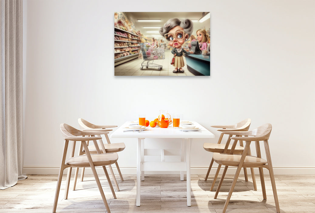 Premium Textil-Leinwand Oma beim Einkaufen