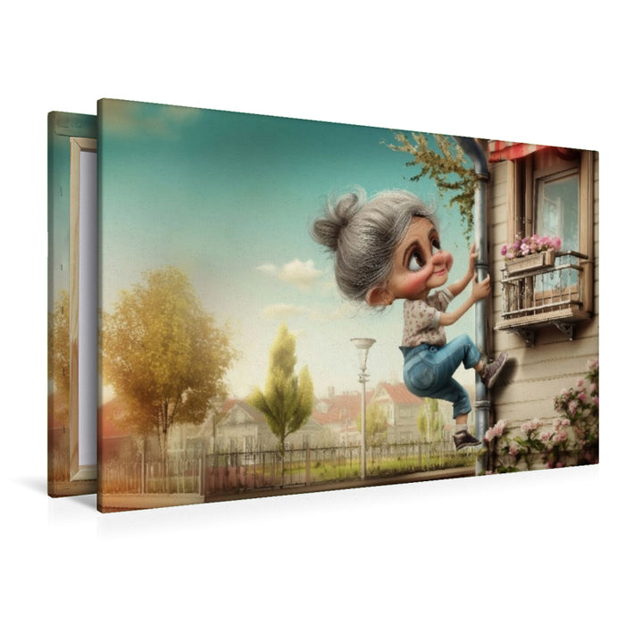 Premium Textil-Leinwand Kletterstarke Oma