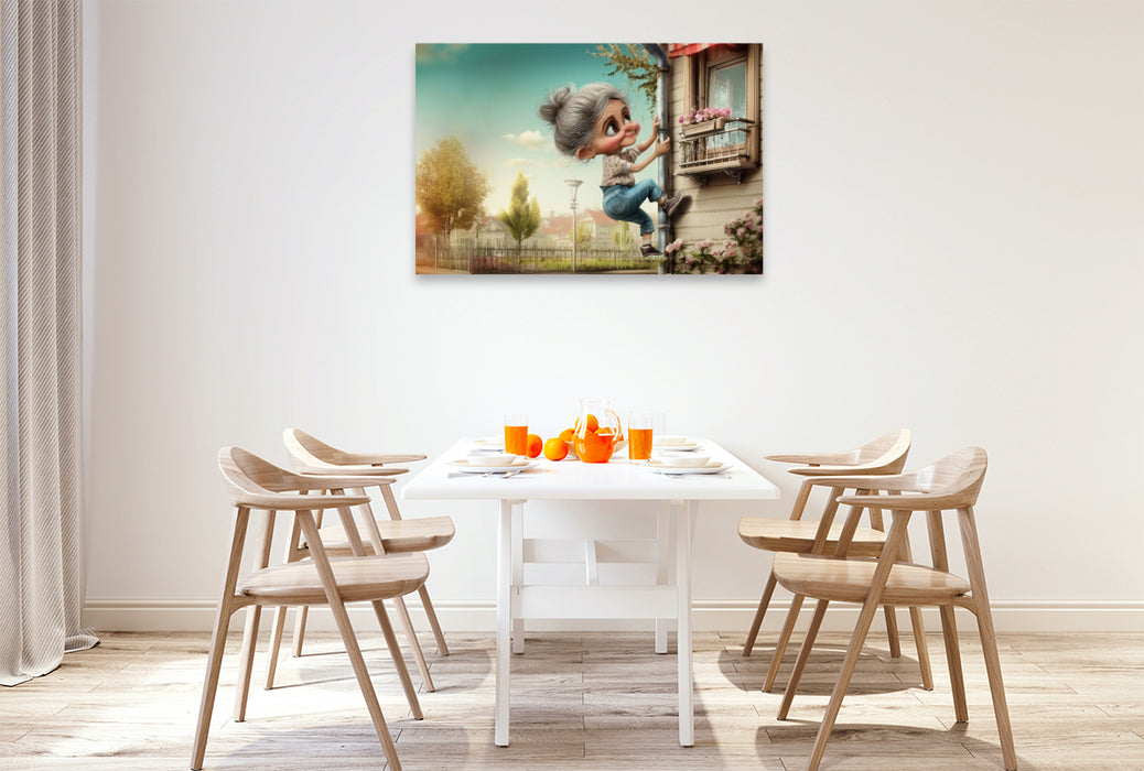 Premium Textil-Leinwand Kletterstarke Oma