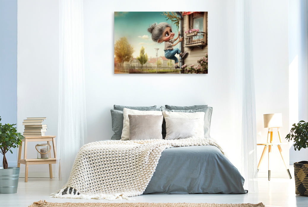 Premium Textil-Leinwand Kletterstarke Oma