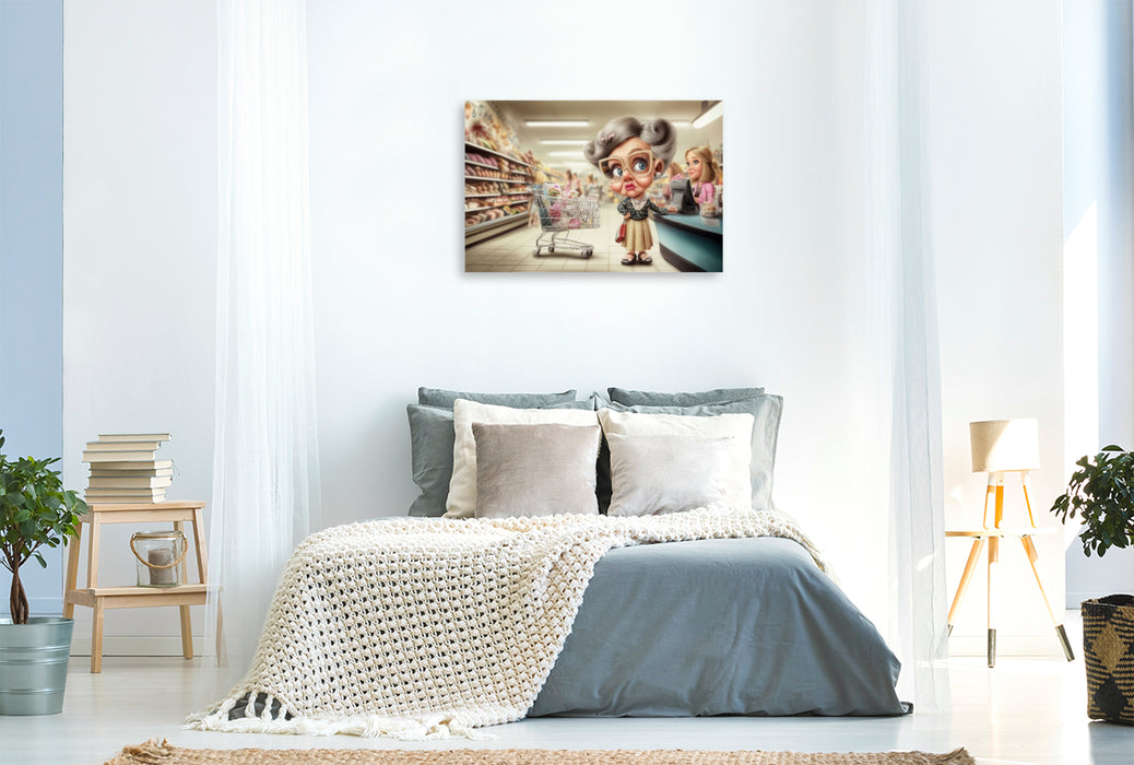 Premium Textil-Leinwand Oma beim Einkaufen