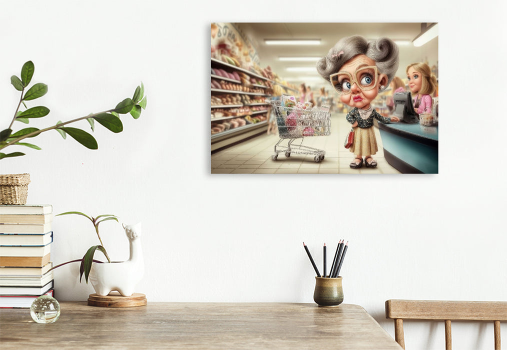 Premium Textil-Leinwand Oma beim Einkaufen