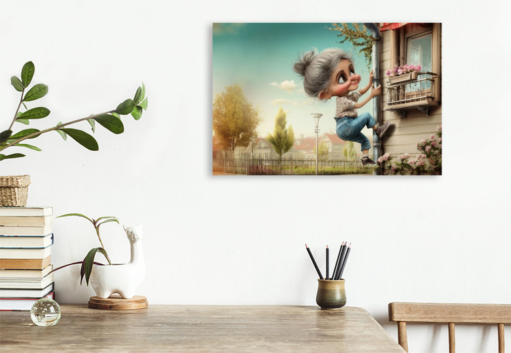 Premium Textil-Leinwand Kletterstarke Oma