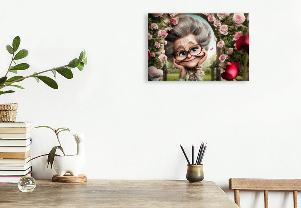 Premium Textil-Leinwand Oma und die Rosen