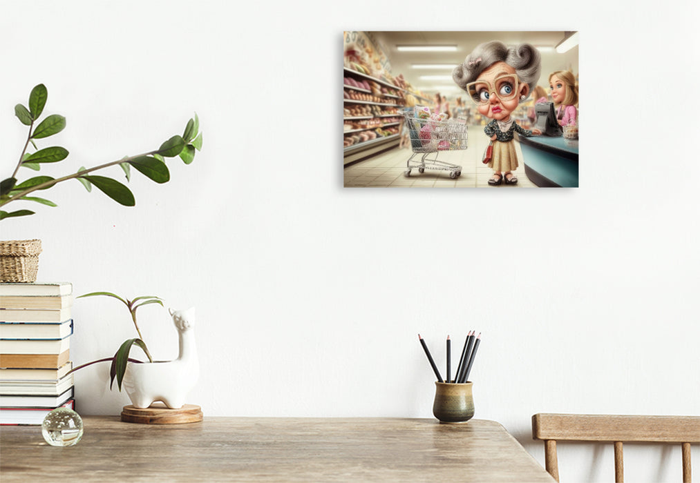 Premium Textil-Leinwand Oma beim Einkaufen