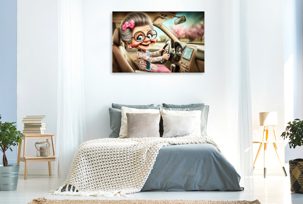 Premium Textil-Leinwand Omas neues Navi