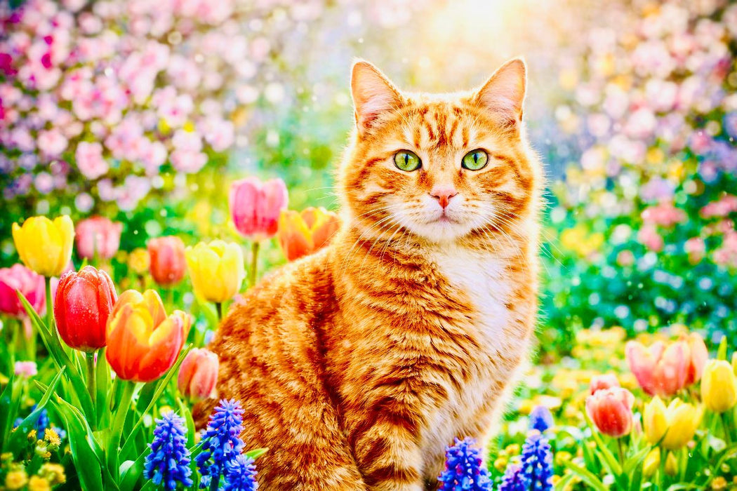 Premium Textil-Leinwand Rote Katze im sonnigen Garten