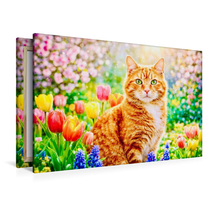 Premium Textil-Leinwand Rote Katze im sonnigen Garten