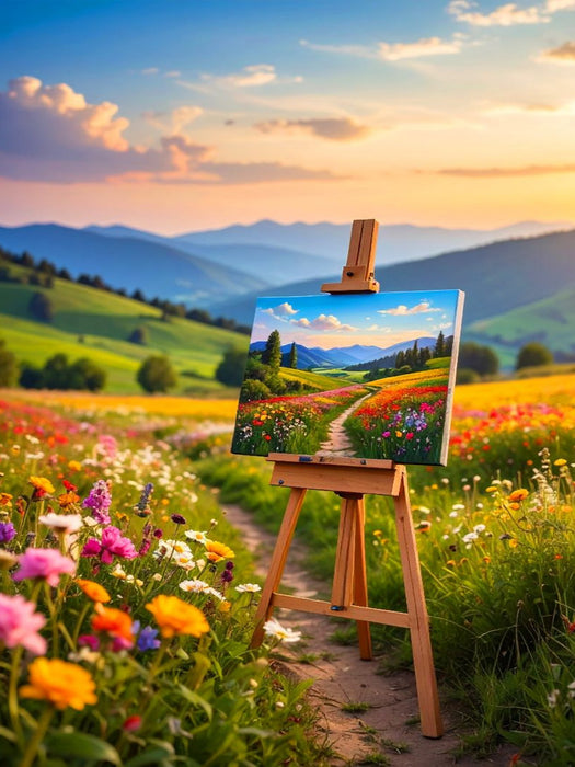 Sommerblumen und Staffelei im Feld - CALVENDO Foto-Puzzle'