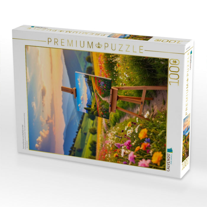 Sommerblumen und Staffelei im Feld - CALVENDO Foto-Puzzle'