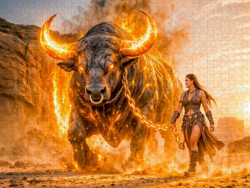Stier - Feuriger Erdkrieger im Sturm der Elemente - CALVENDO Foto-Puzzle'