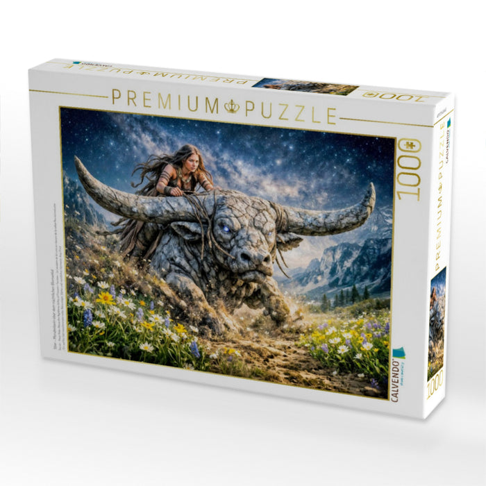 Stier - Mondreiterin über dem nächtlichen Blumental - CALVENDO Foto-Puzzle'
