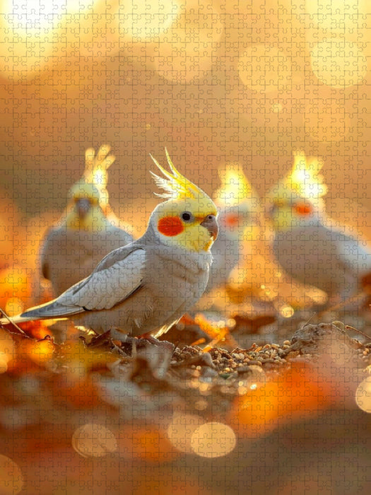 Frühstück im Sonnenlicht - Nymphensittiche - CALVENDO Foto-Puzzle'